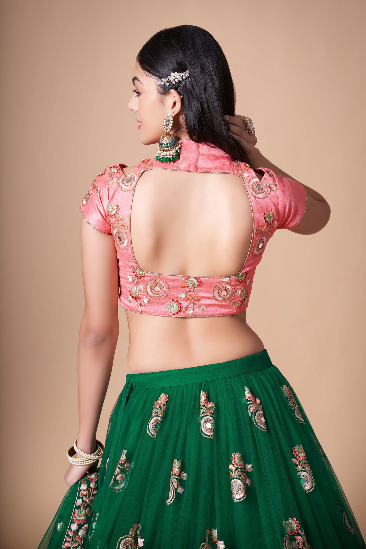 Green Soft Net Zari & Dori Embroidered Mehendi Lehenga Choli