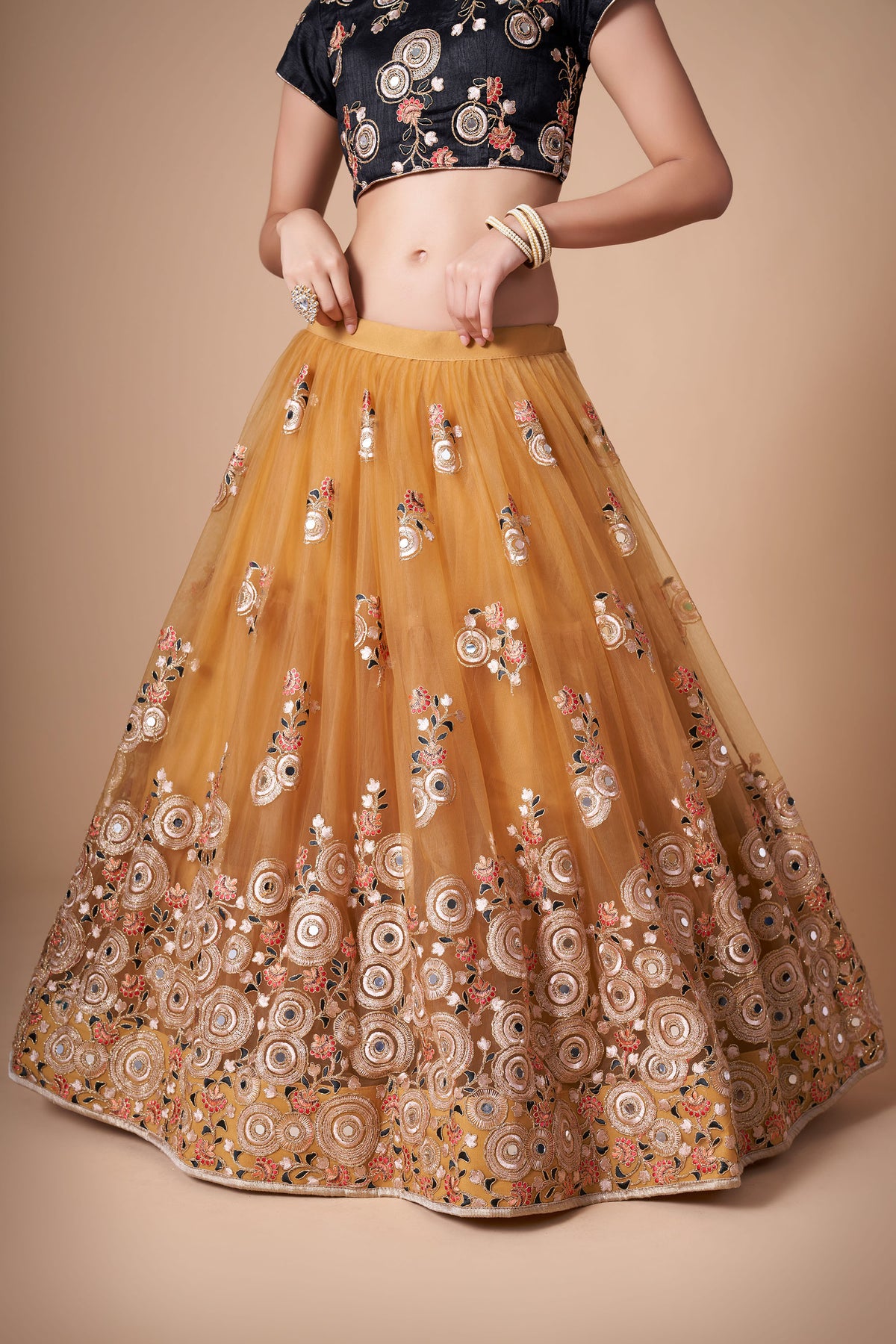 Yellow & Black Soft Net Zari & Dori Embroidered Haldi Lehenga Choli