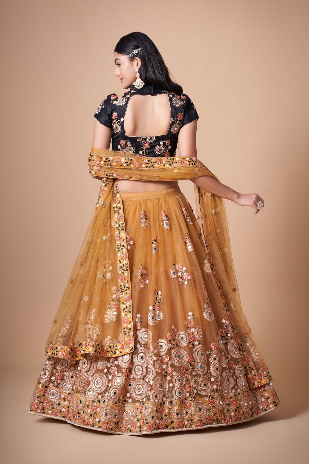 Yellow & Black Soft Net Zari & Dori Embroidered Haldi Lehenga Choli