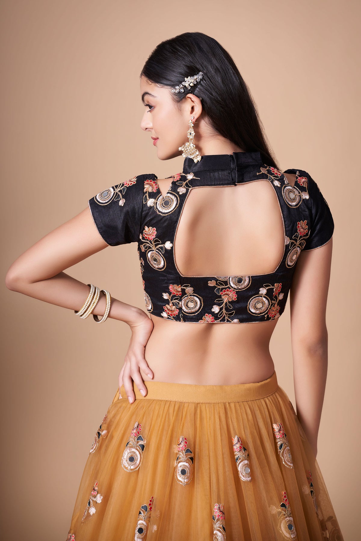 Yellow & Black Soft Net Zari & Dori Embroidered Haldi Lehenga Choli