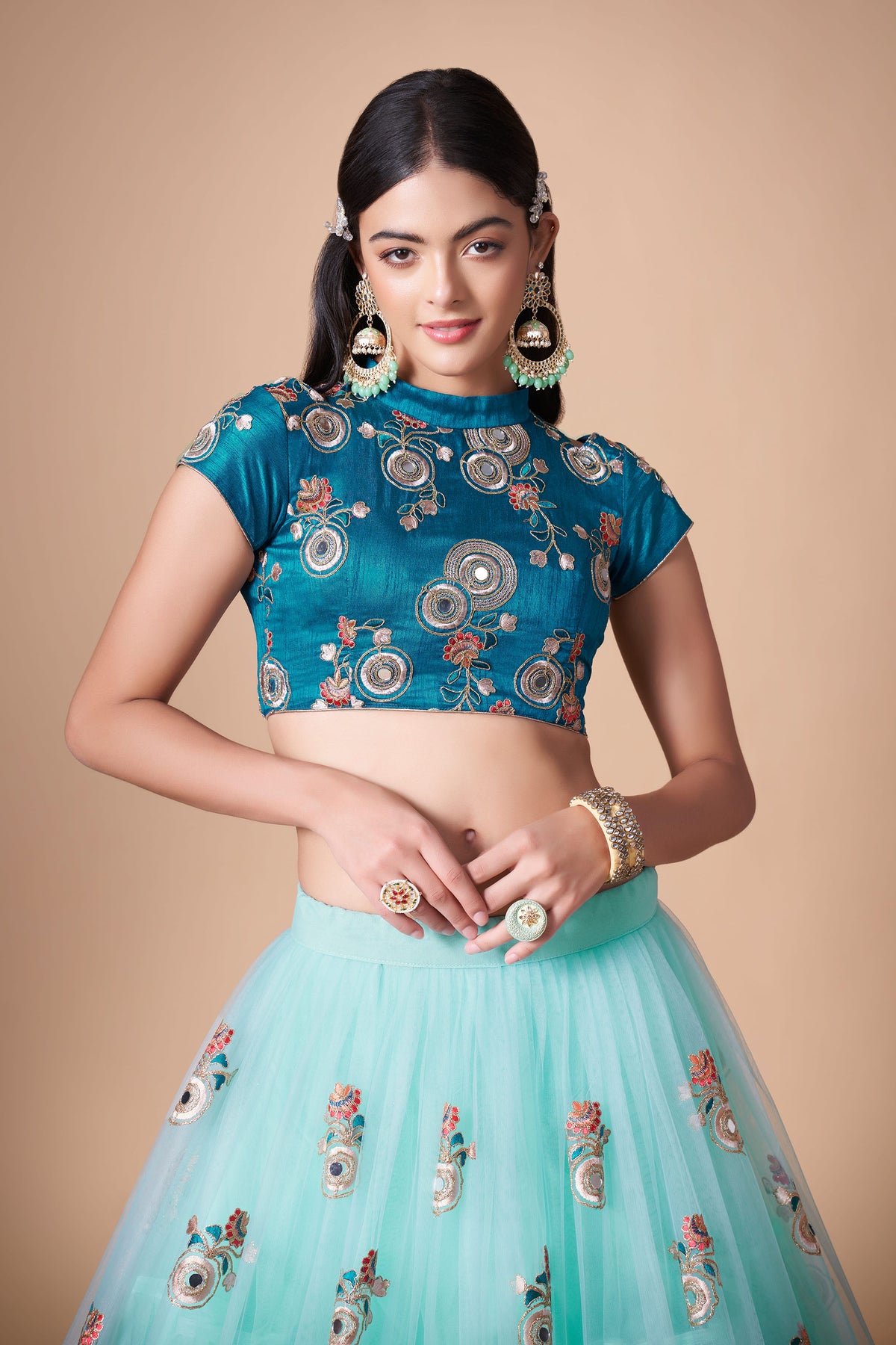Sky Blue Soft Net Zari & Dori Embroidered Wedding Guest Lehenga Choli