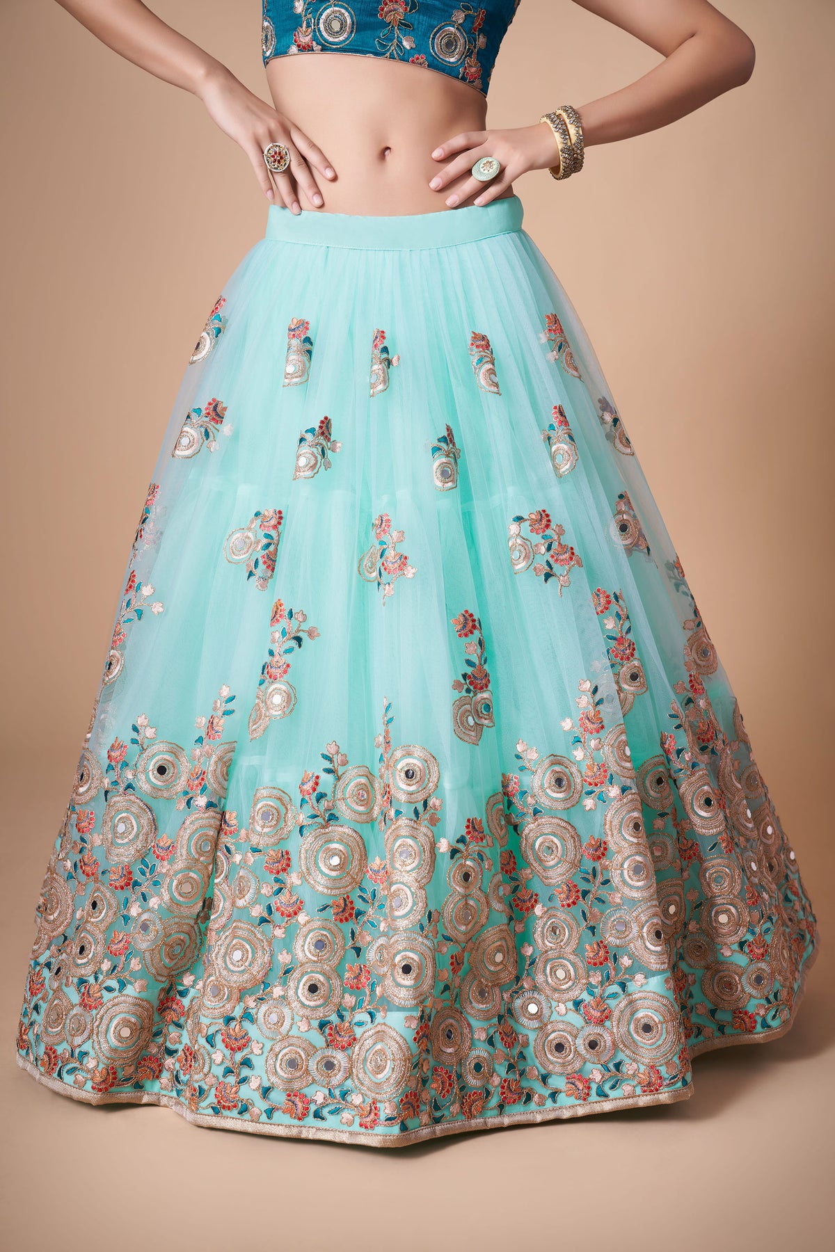 Sky Blue Soft Net Zari & Dori Embroidered Wedding Guest Lehenga Choli