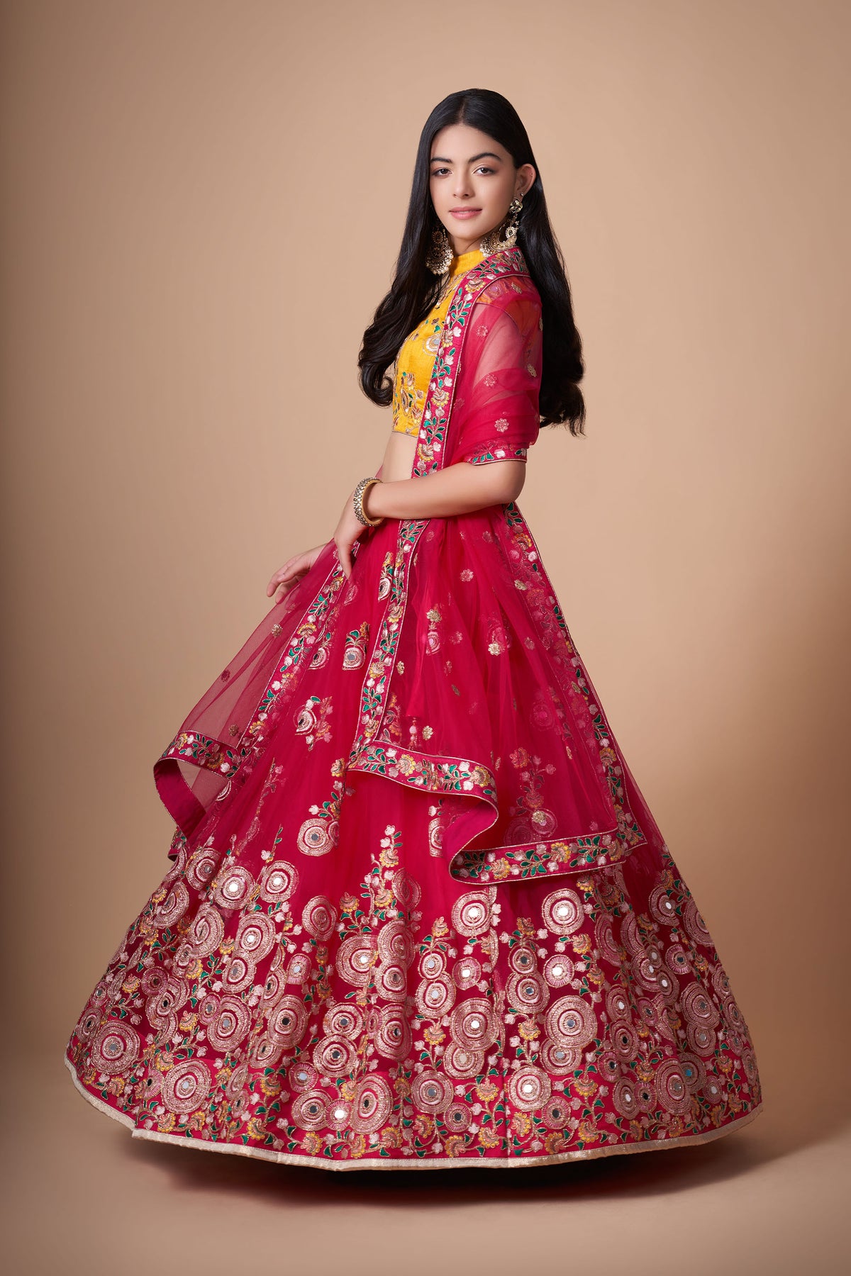Rani Pink Soft Net Zari & Dori Embroidered Wedding Lehenga Choli