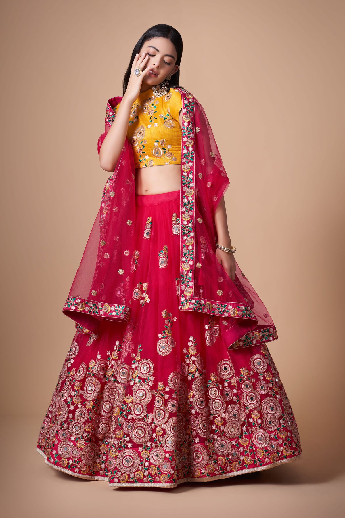 Rani Pink Soft Net Zari & Dori Embroidered Wedding Lehenga Choli
