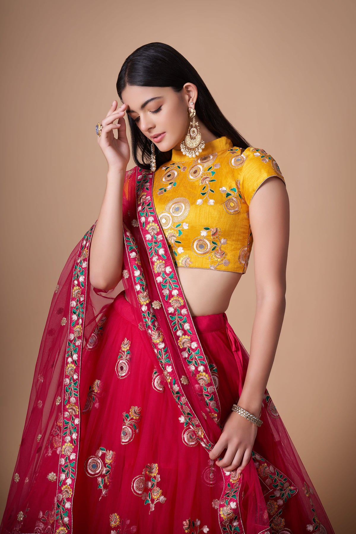 Rani Pink Soft Net Zari & Dori Embroidered Wedding Lehenga Choli