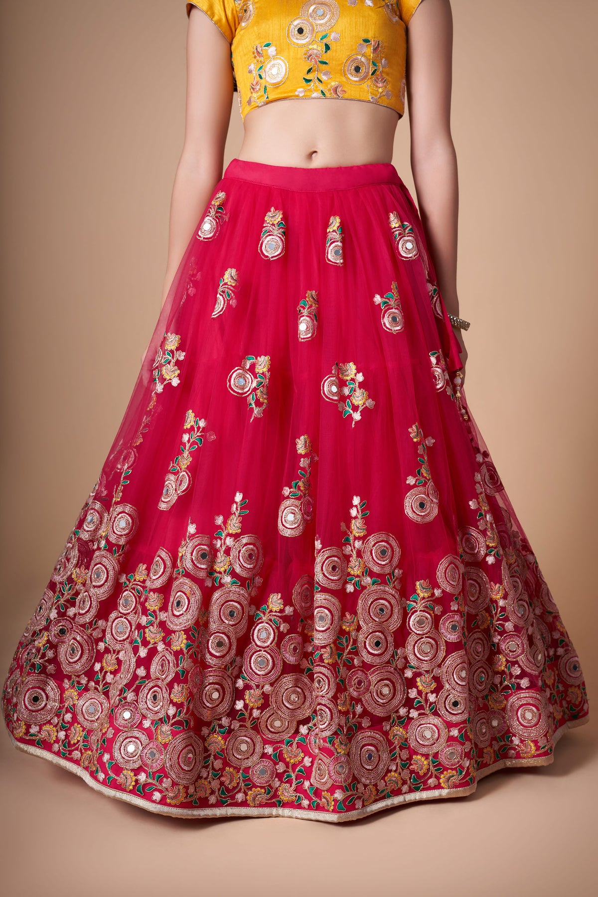 Rani Pink Soft Net Zari & Dori Embroidered Wedding Lehenga Choli