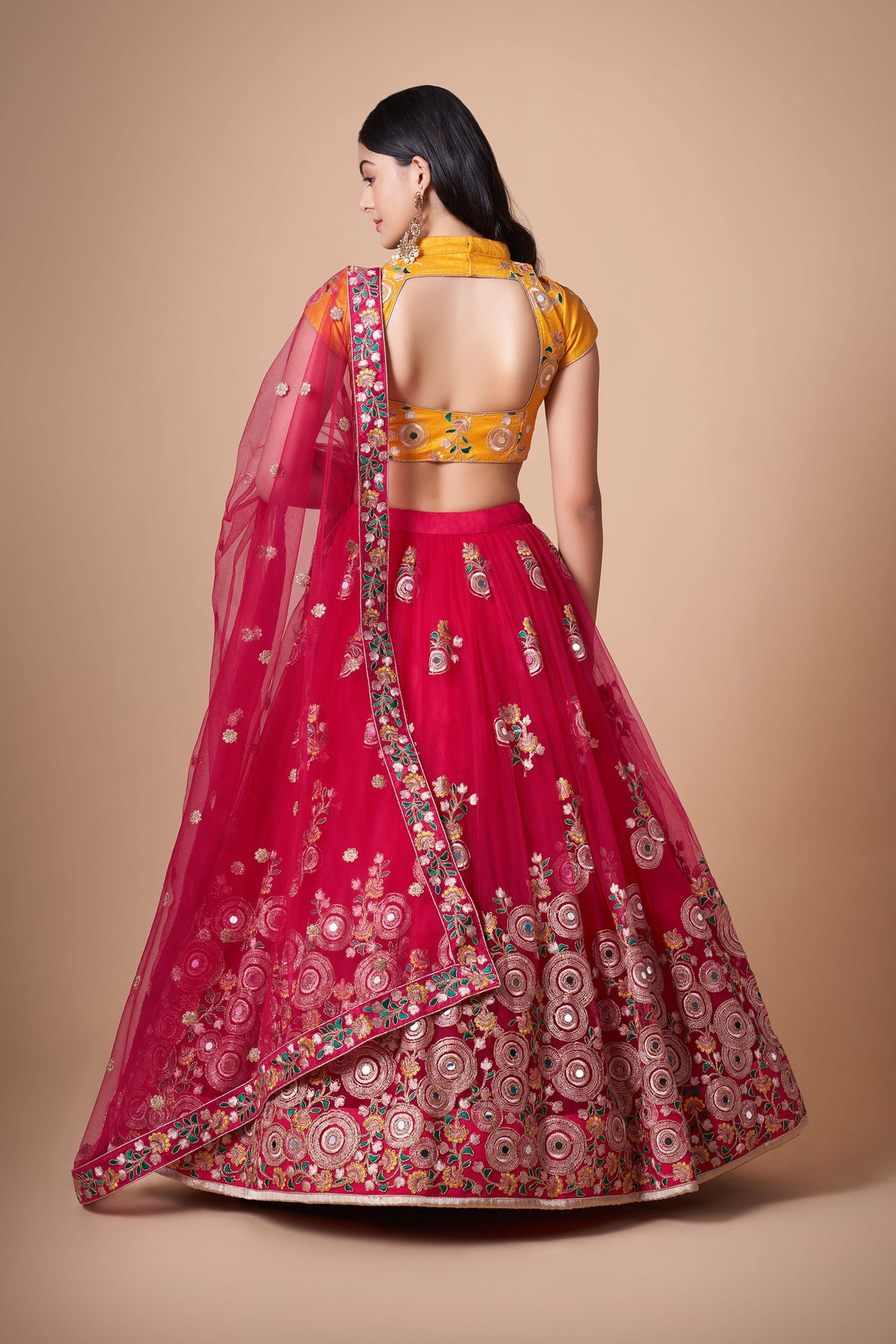 Rani Pink Soft Net Zari & Dori Embroidered Wedding Lehenga Choli