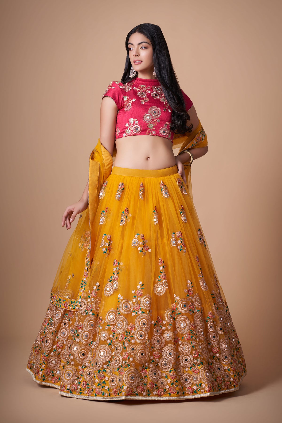Yellow Soft Net Zari & Dori Embroidered Haldi Lehenga Choli