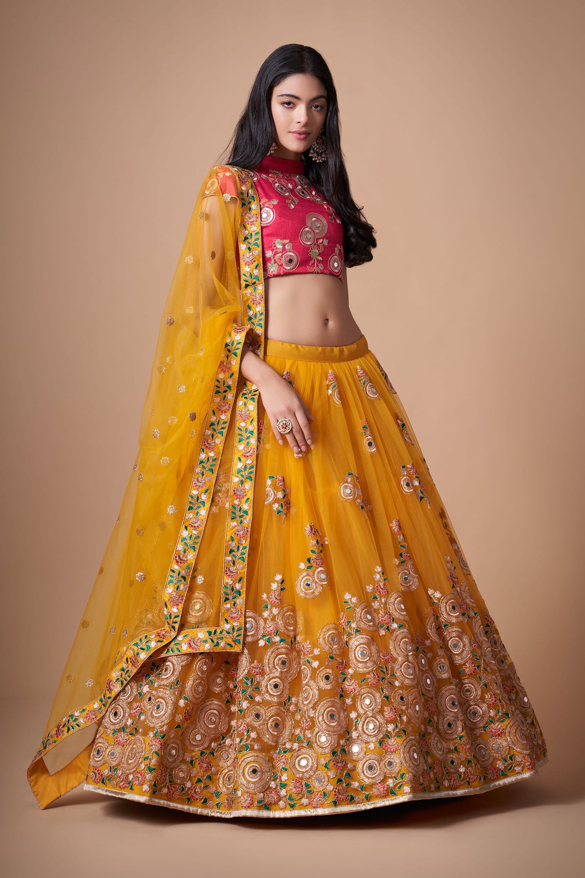 Yellow Soft Net Zari & Dori Embroidered Haldi Lehenga Choli