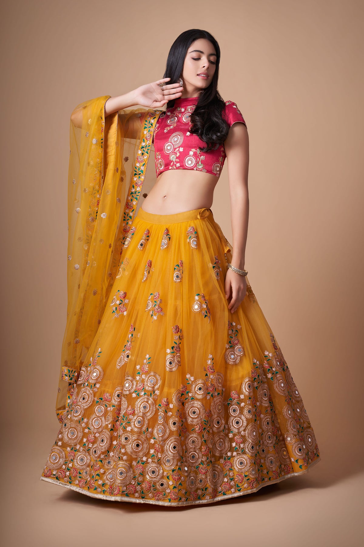 Yellow Soft Net Zari & Dori Embroidered Haldi Lehenga Choli