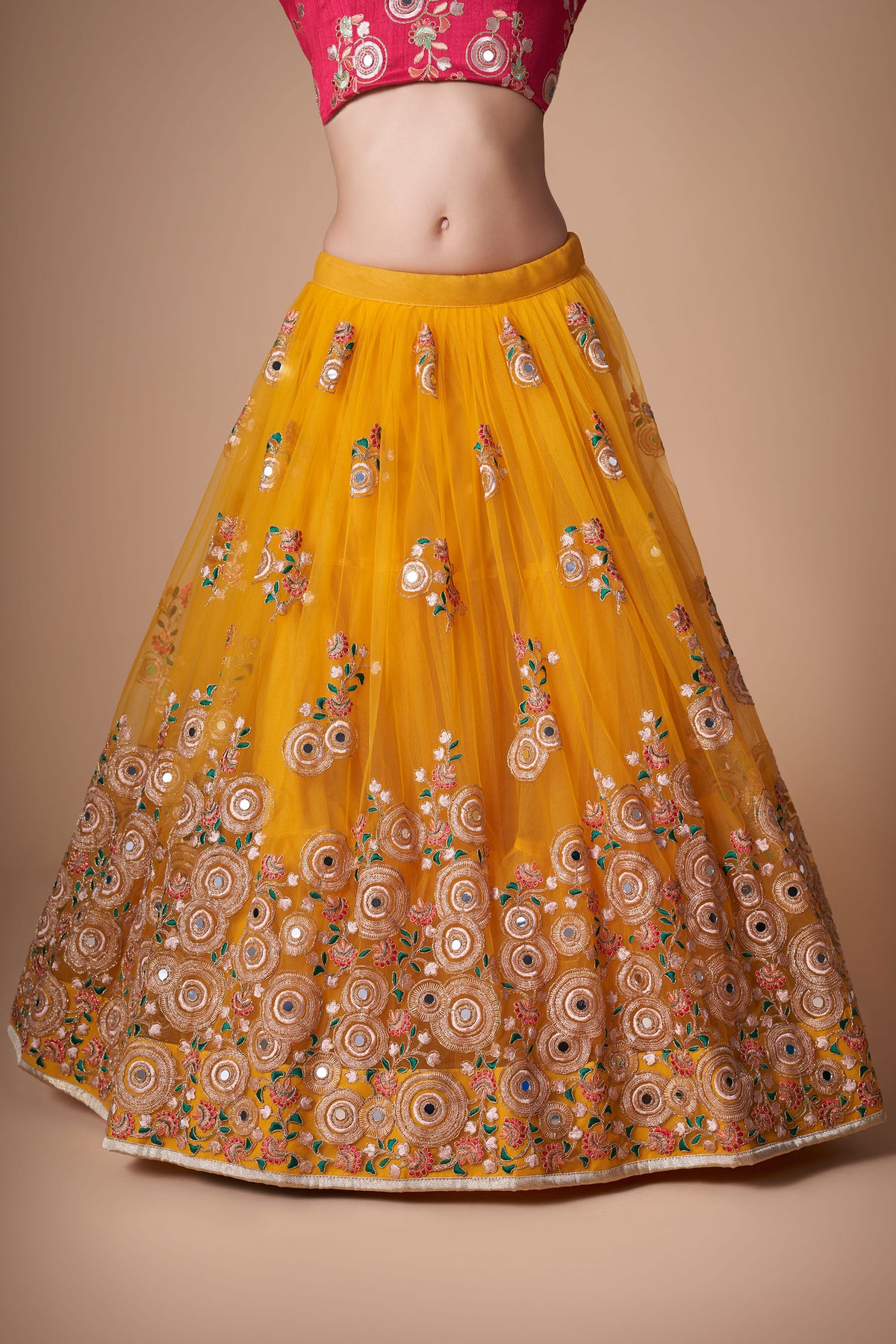 Yellow Soft Net Zari & Dori Embroidered Haldi Lehenga Choli
