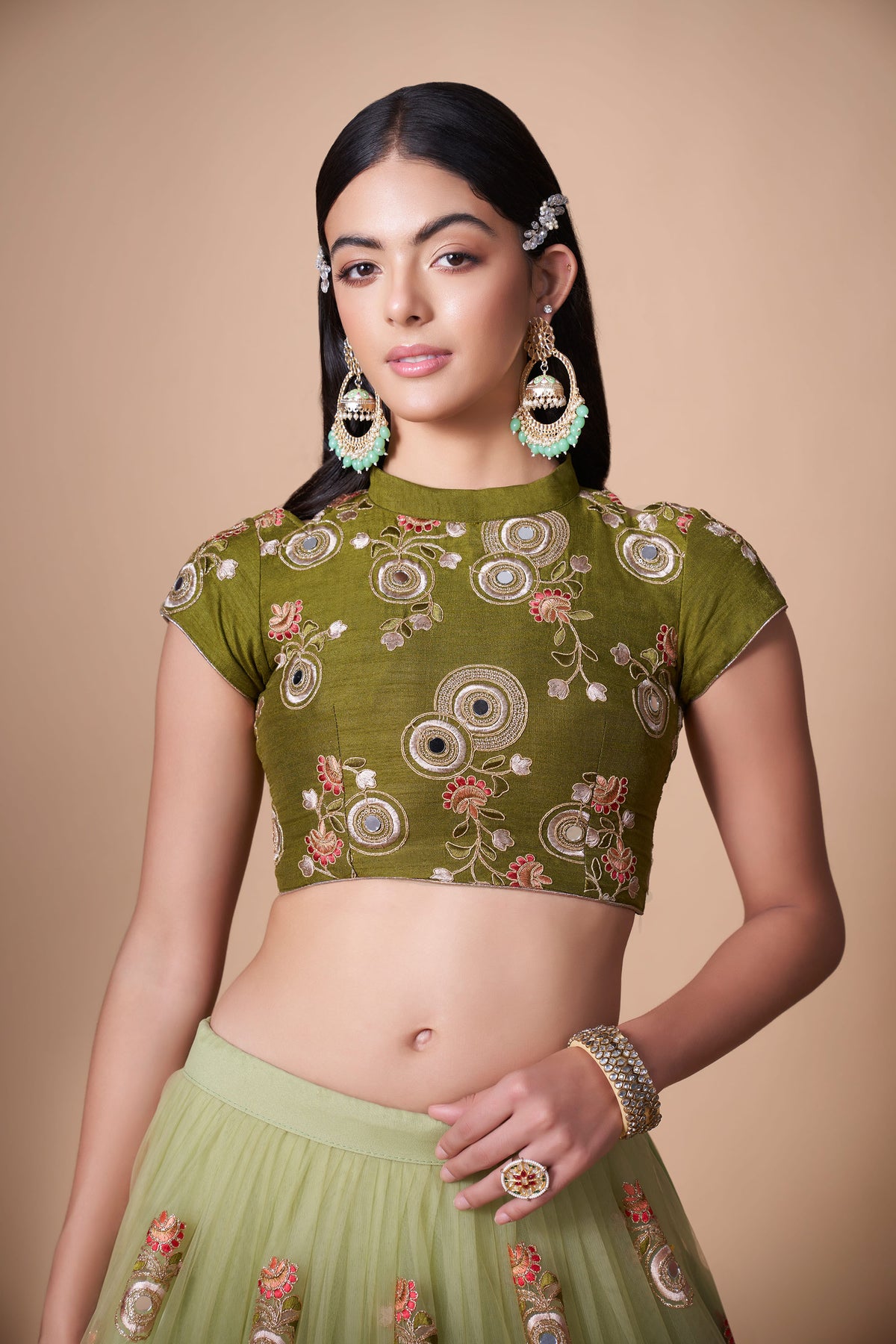 Pista Green Soft Net Zari & Dori Embroidered Lehenga Choli