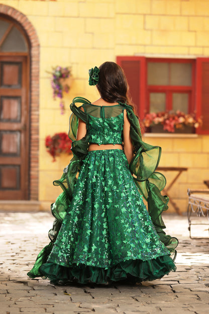 Green Butterfly Choli with Lehenga