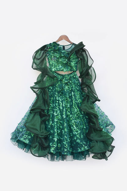 Green Butterfly Choli with Lehenga