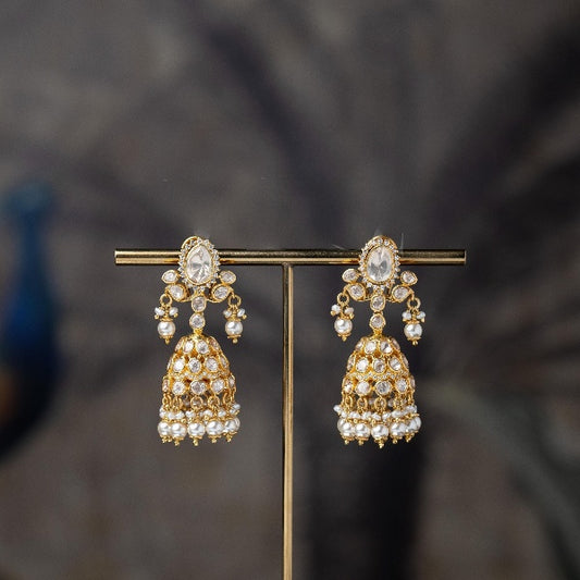 White and Gold Zirconia Crystals Silver Earrings