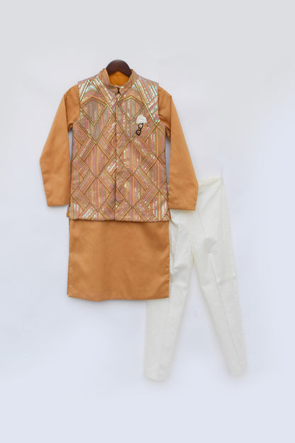 Mustard Yellow Embroidered Nehru Jacket Set
