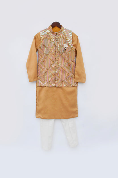 Mustard Yellow Embroidered Nehru Jacket Set