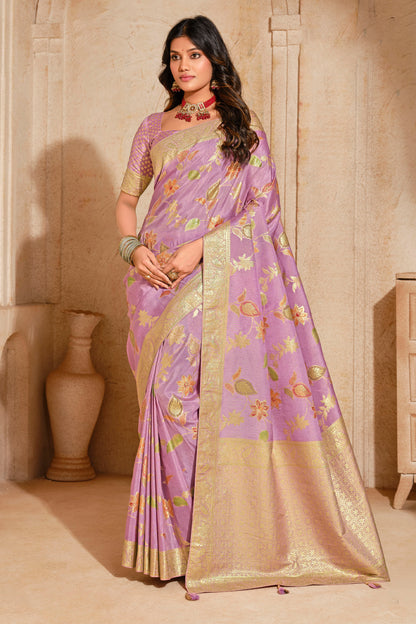 Lavender Jacquard Silk With Zari Woven Saree