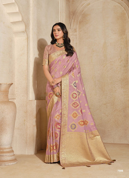 Onion Pink Jacquard Silk With Zari Woven Saree