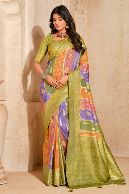 Multicolored Jacquard Silk With Zari Woven Saree