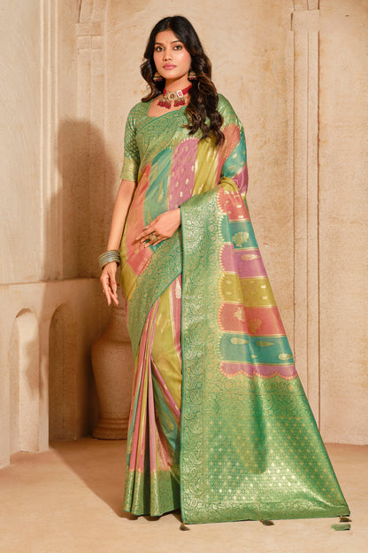 Multi Color Zari Woven Jacquard Silk Saree