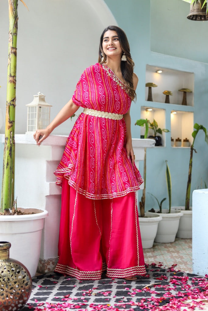 Meher Pink Georgette Bandhani Festive Palazzo set