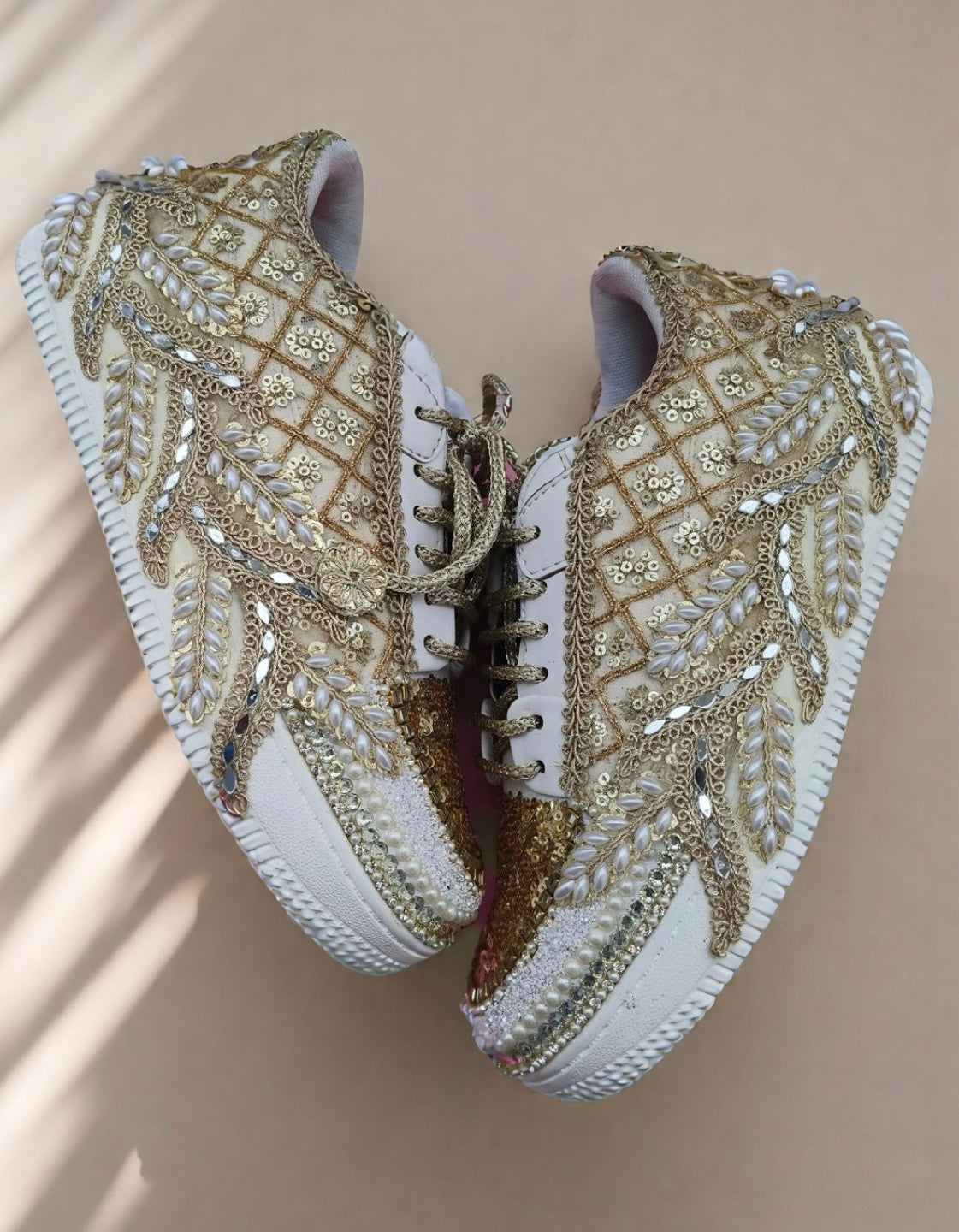Golden Sequin Bridal Sneakers – Handcrafted Wedding Shoes for Brides