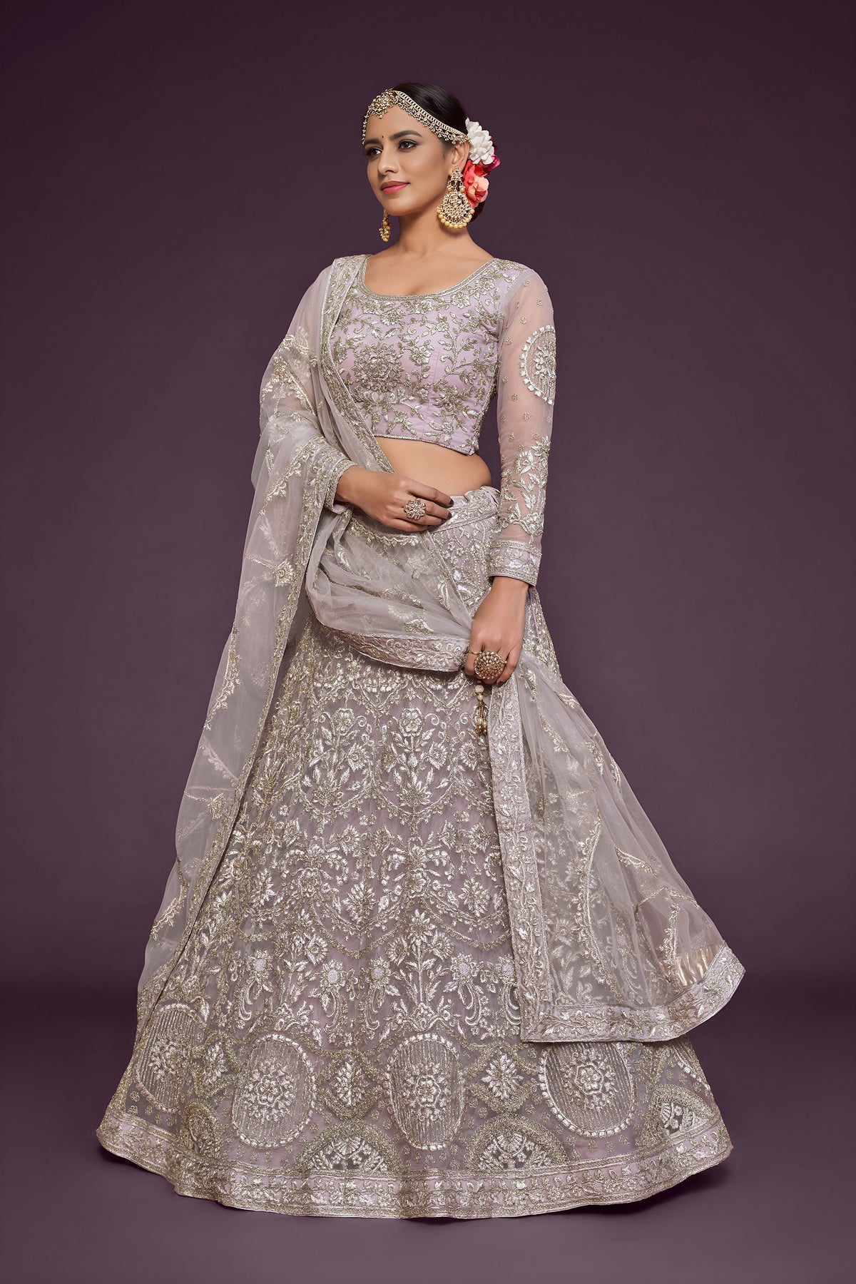 Dusky Orchid Soft Net Zari & Glitter Dori Work Bridal Lehenga