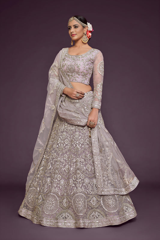 Dusky Orchid Soft Net Zari & Glitter Dori Work Bridal Lehenga