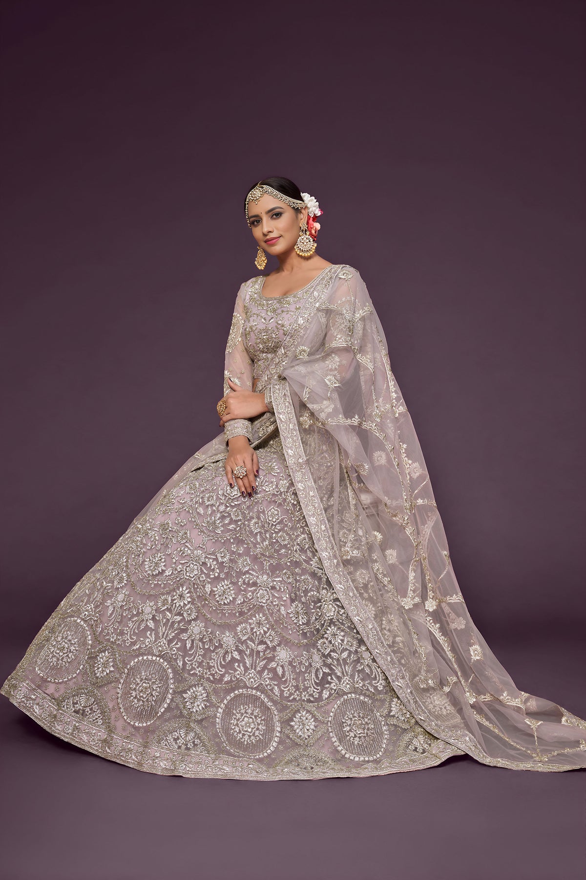 Dusky Orchid Soft Net Zari & Glitter Dori Work Bridal Lehenga