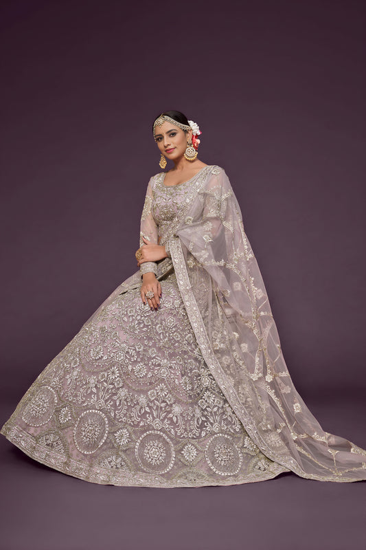 Dusky Orchid Soft Net Zari & Glitter Dori Work Bridal Lehenga