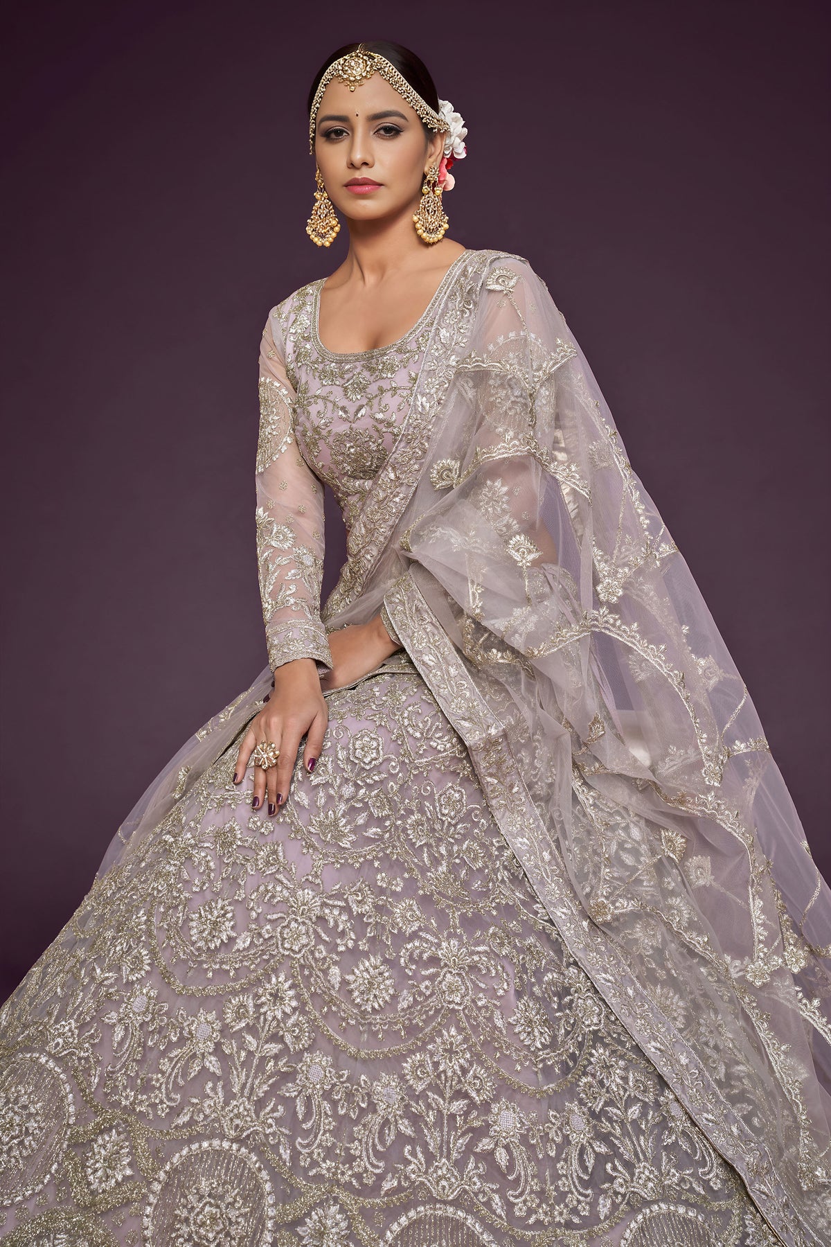 Dusky Orchid Soft Net Zari & Glitter Dori Work Bridal Lehenga
