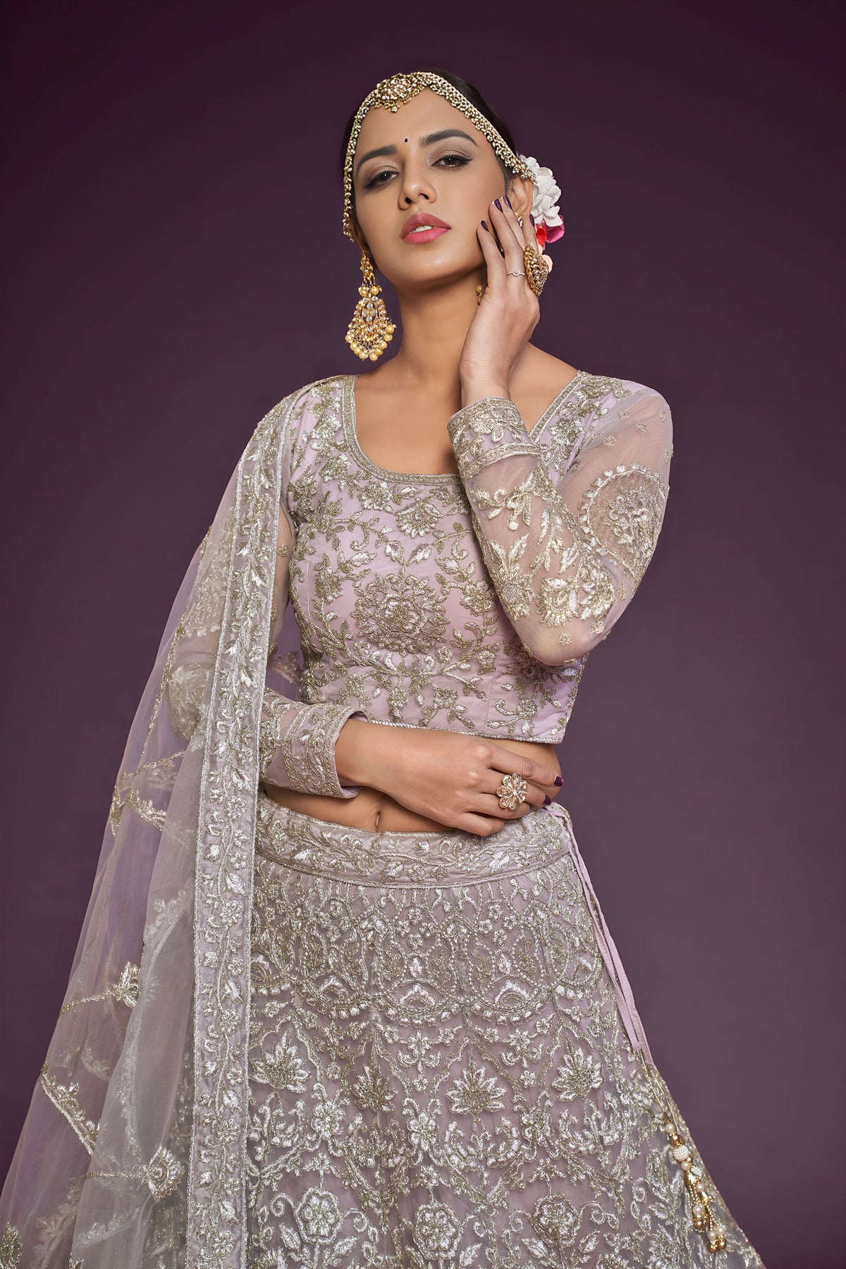 Dusky Orchid Soft Net Zari & Glitter Dori Work Bridal Lehenga