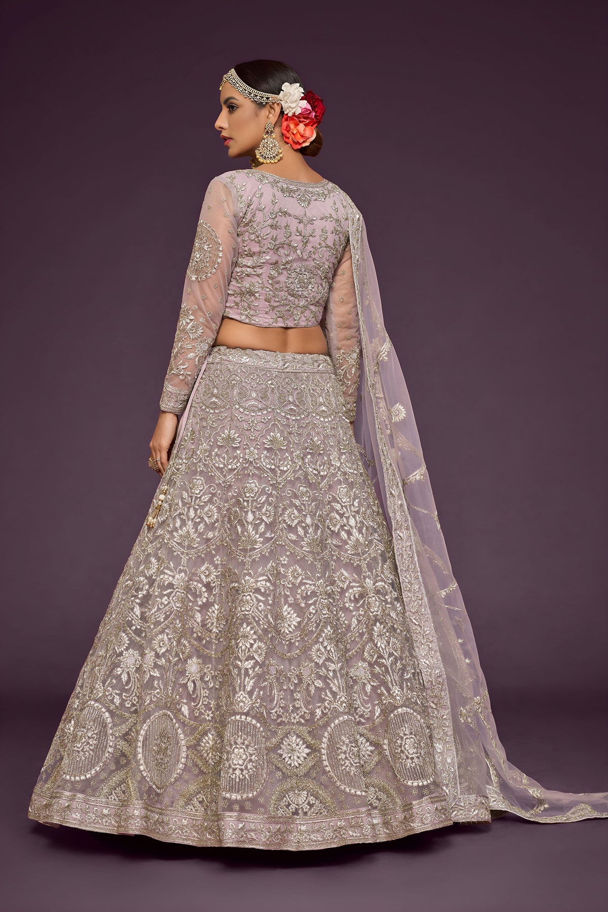 Dusky Orchid Soft Net Zari & Glitter Dori Work Bridal Lehenga