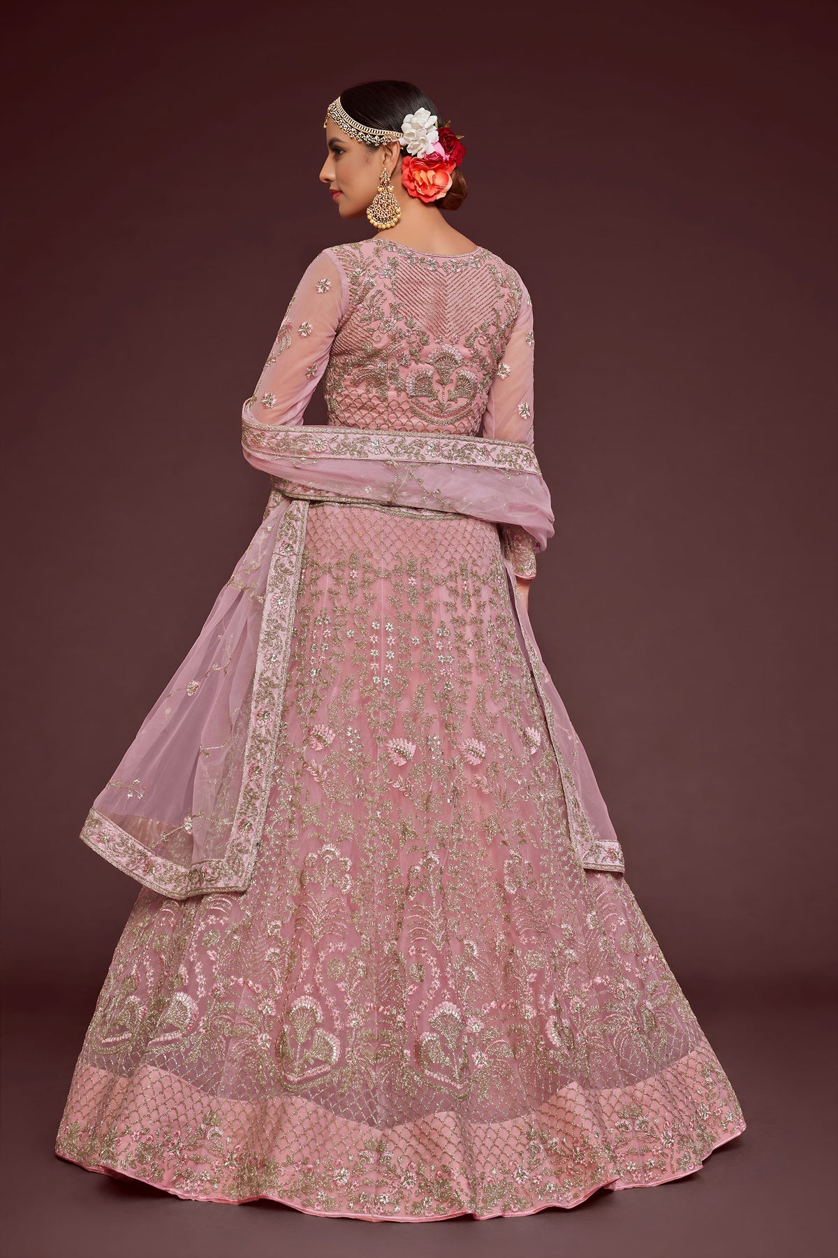Pearl Pink Soft Net Zari & Glitter Dori Work Bridal Lehenga