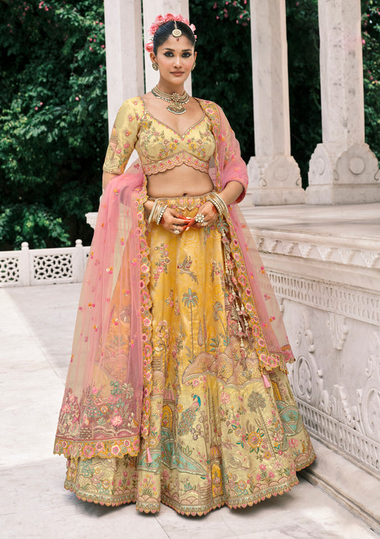 Multi Color Silk Heavy Sequins & Mirror Embroidered Bridal Lehenga