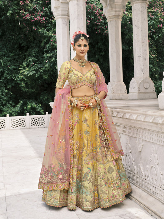 Multi Color Silk Heavy Sequins & Mirror Embroidered Bridal Lehenga