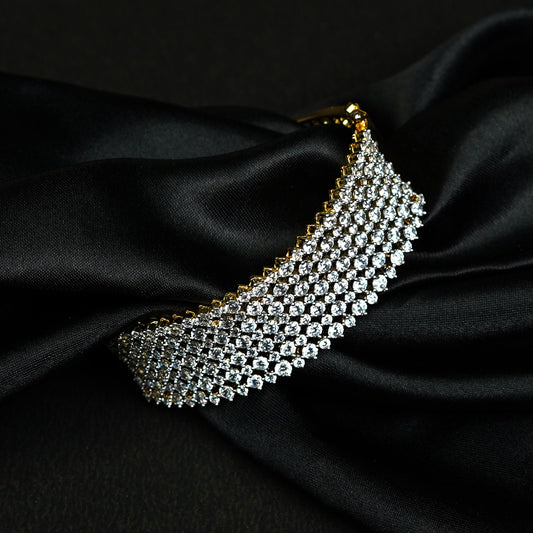 Zevar Club 22K Gold-Plated Handcrafted Statement Bracelet with AAA Cubic Zirconia Multi-Row Design