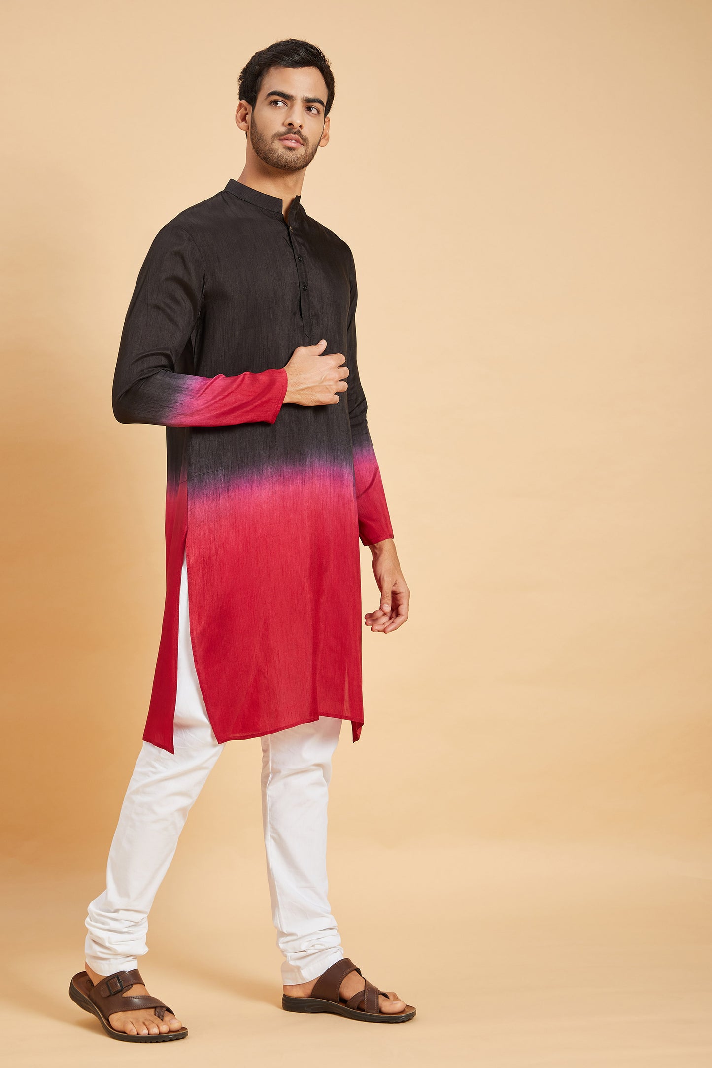 Red & Black Raw Silk Dyeing Festive ( only Kurta )