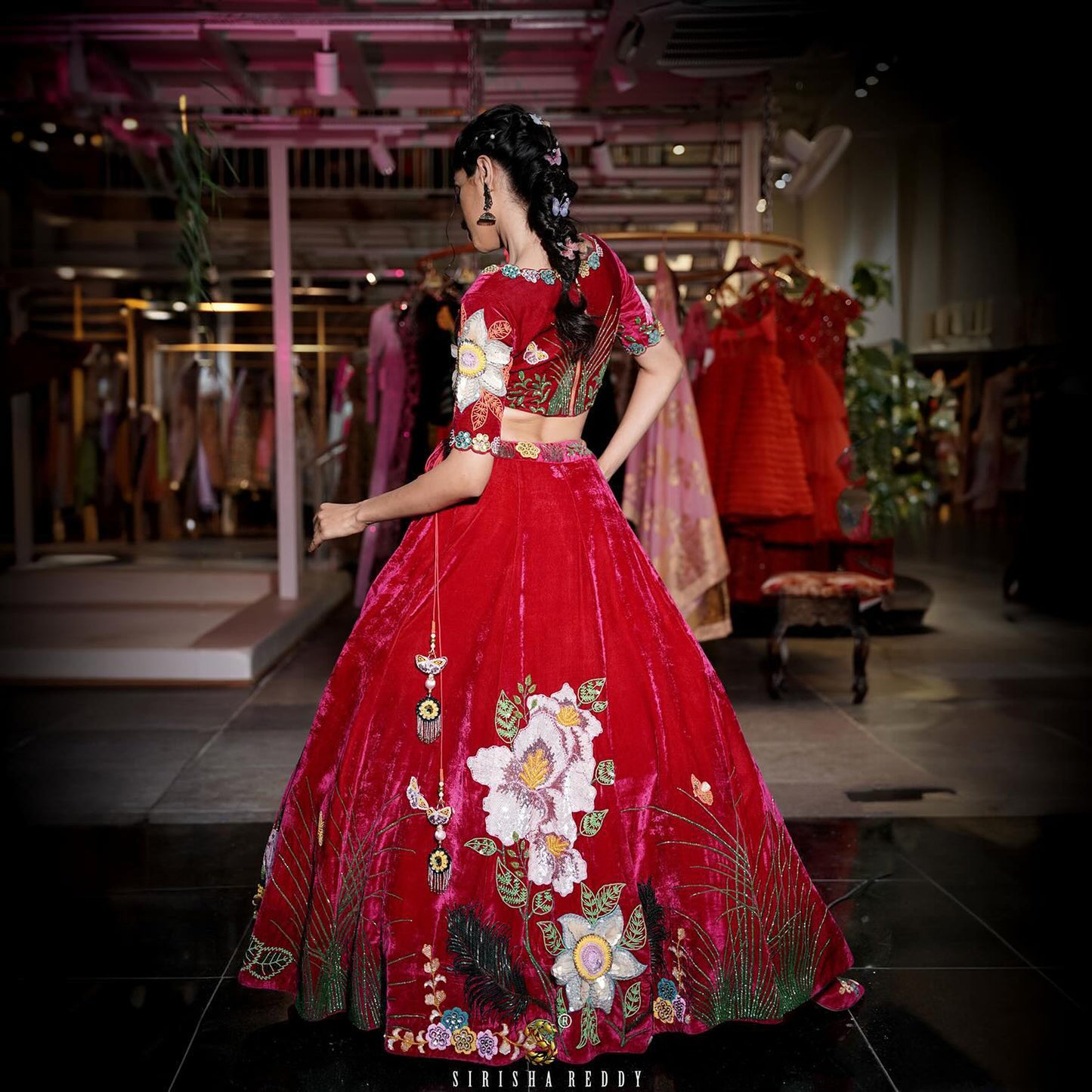 Magenta Pink Sequins Embroidered Designer Flying Soul Bridal Lehenga