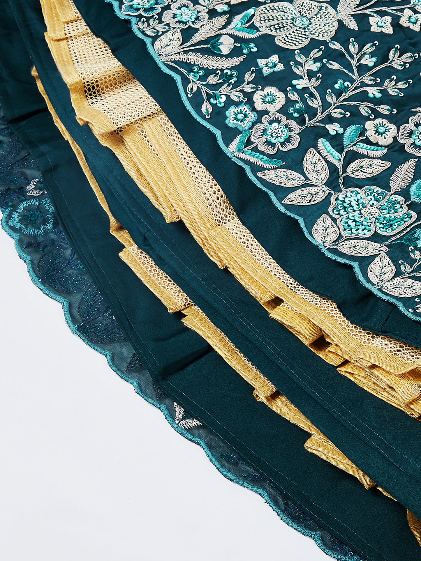 Teal Pure Georgette Sequins and thread embroidery Lehenga