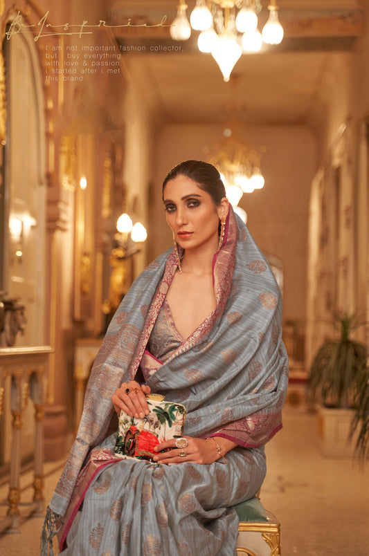 Grey Karmani Silk Handloom Saree