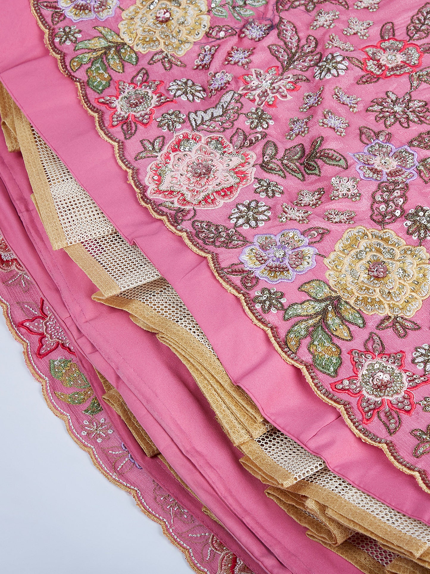 Pink Chiffon Sequins and thread embroidery Lehenga Printed Dupatta