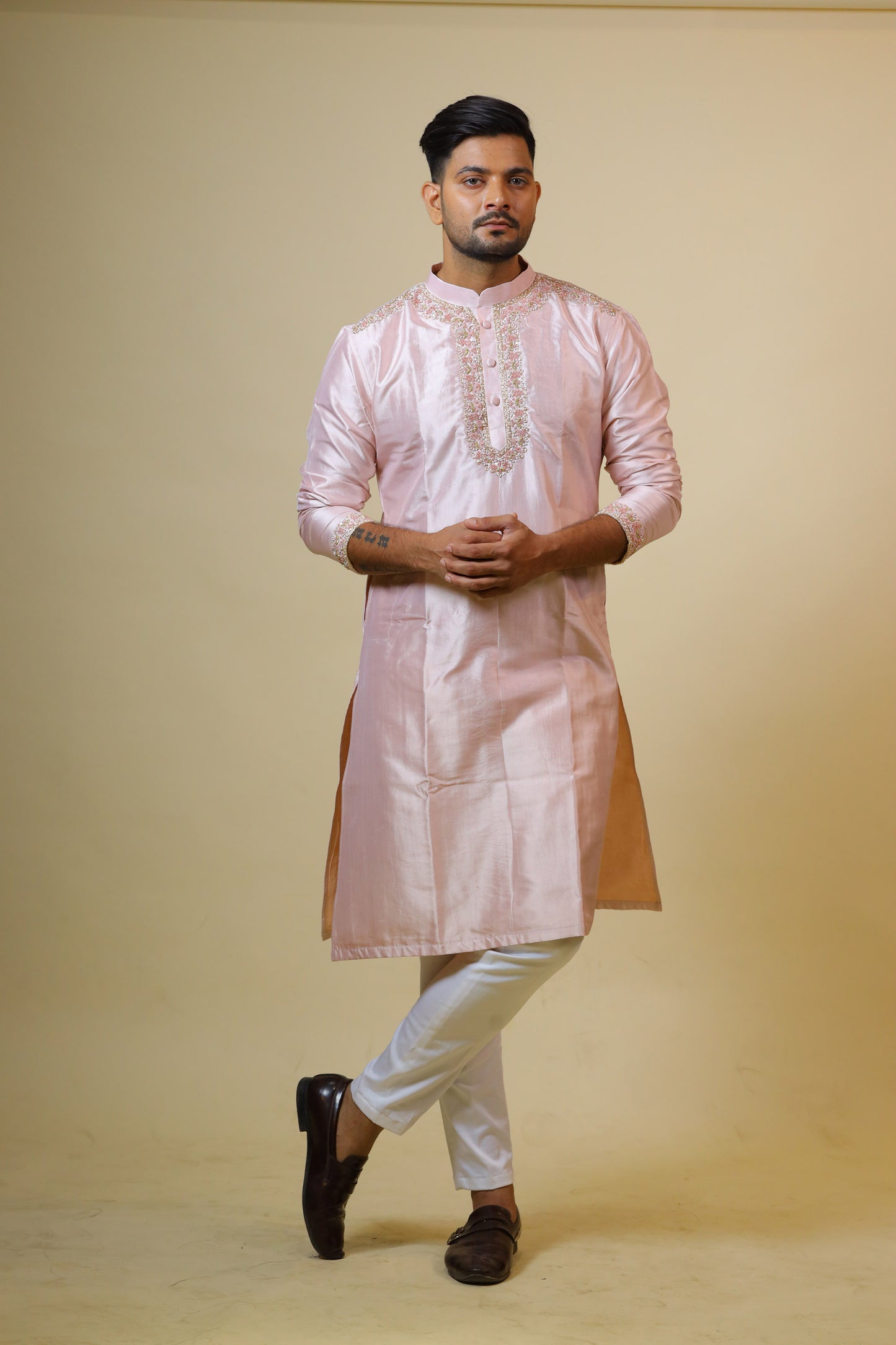 Pink Dupion Silk Intricate Embroidered Festive ( only Kurta )