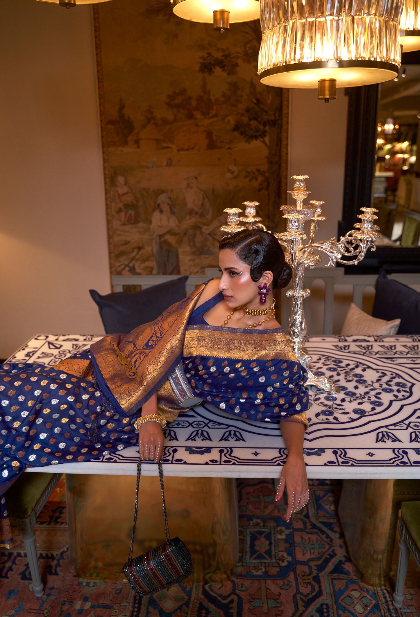 Navy Blue Kloset Silk Pure khadi Zari woven saree