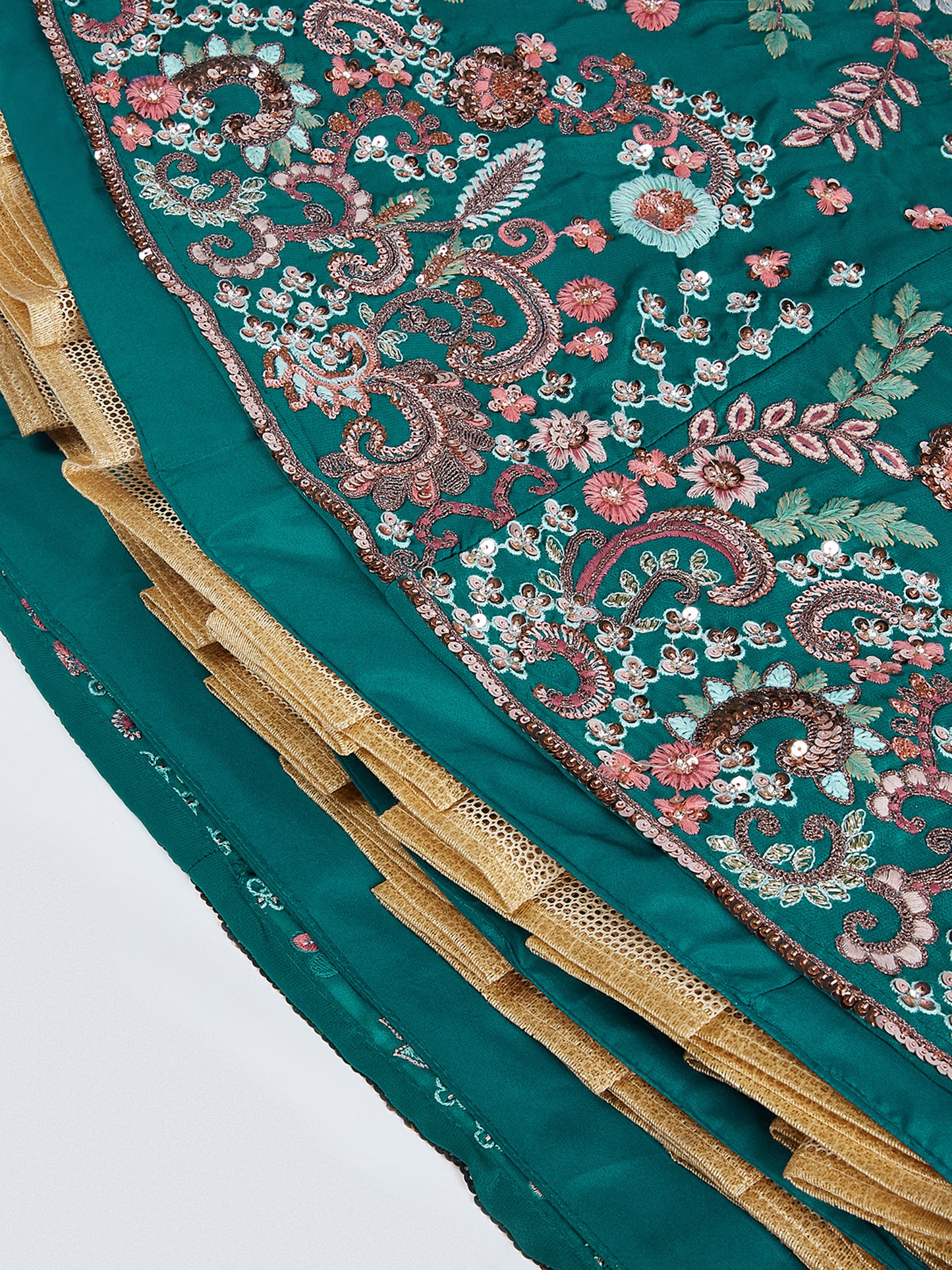 Green Pure Georgette Sequins and thread embroidery Lehenga choli