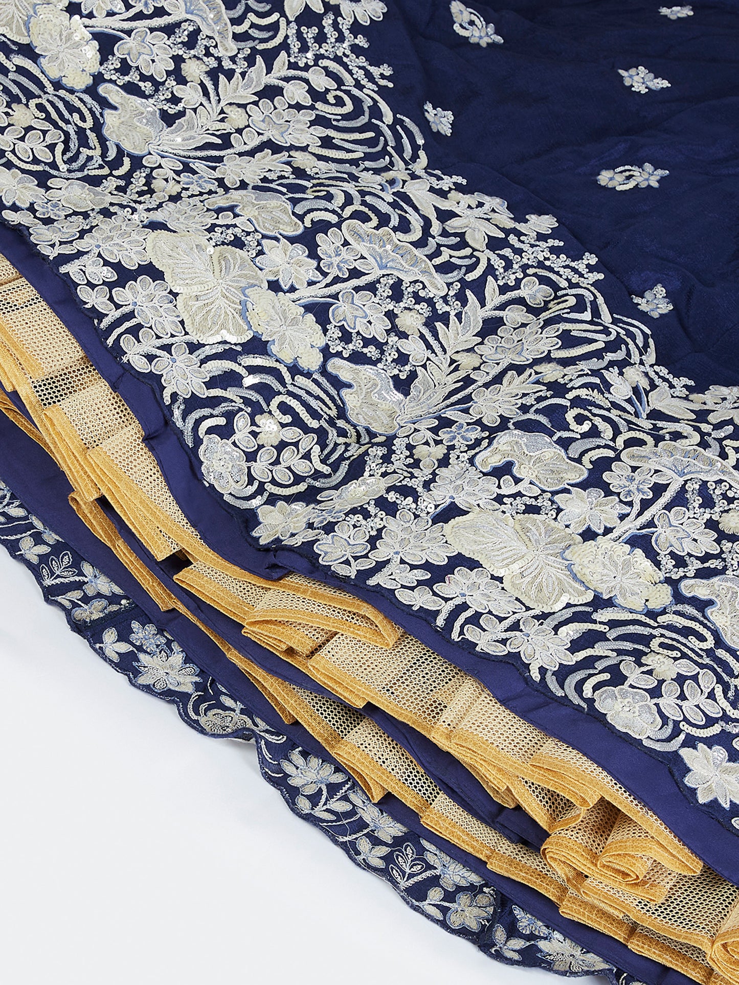 Navy blue Pure Georgette Sequins and thread embroidery Lehenga choli