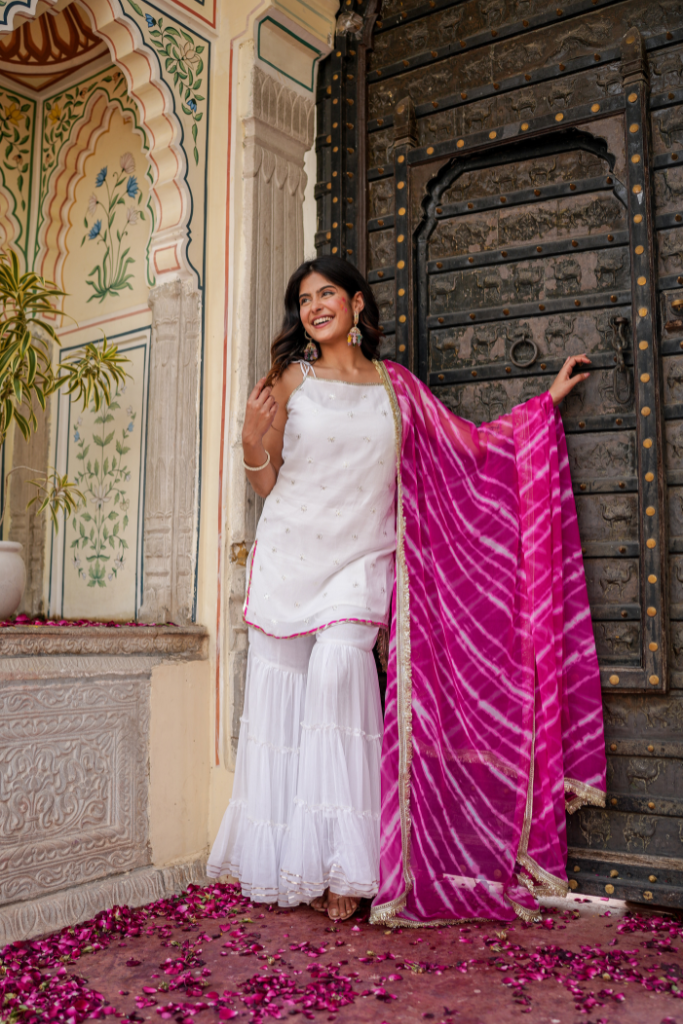 Rangrez White Chiffon Festive Sharara Set