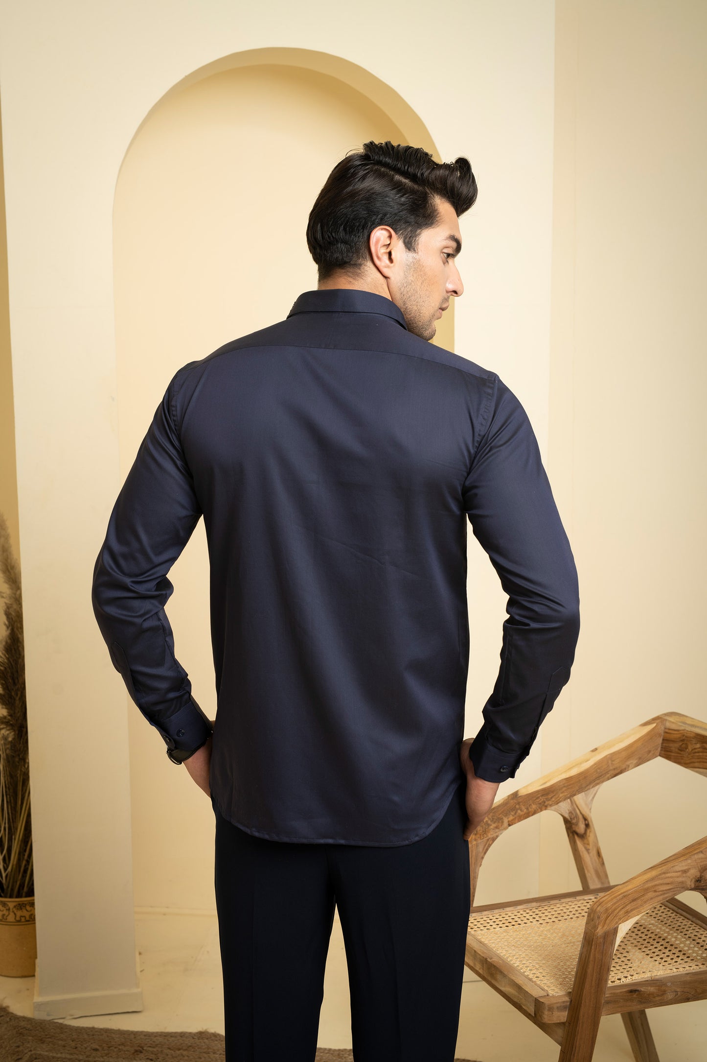 Black Premium Giza Diam Intricate Embroidered Shirt