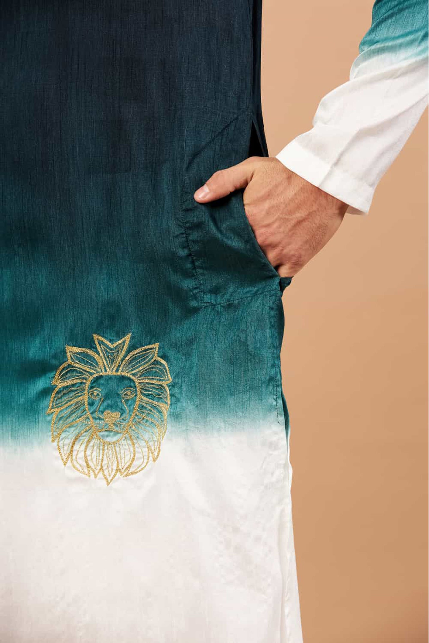 Dark Green Raw Silk Thread Embroidered Festive ( only Kurta )